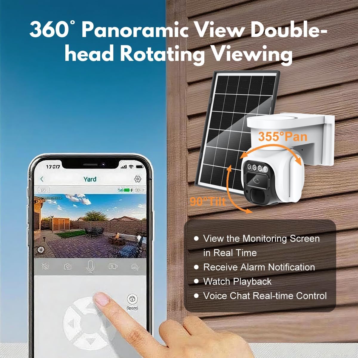 4G LTE Solar Security Camera Outdoor – No Wi-Fi Needed, 2K Color Night Vision, 360° View, PIR Motion, Two-Way Audio (SIM & SD Included)