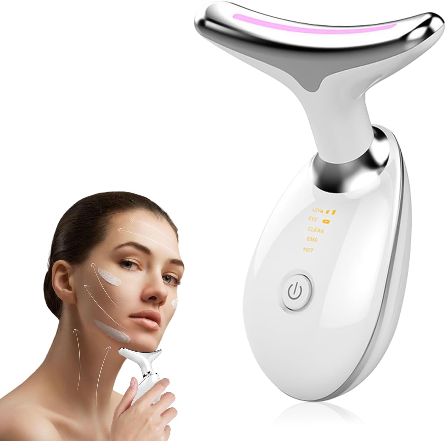 LED Face & Neck Massager - Vibrating Facial Sculpting Tool with 3 Light Therapy Modes | Jawline Contouring