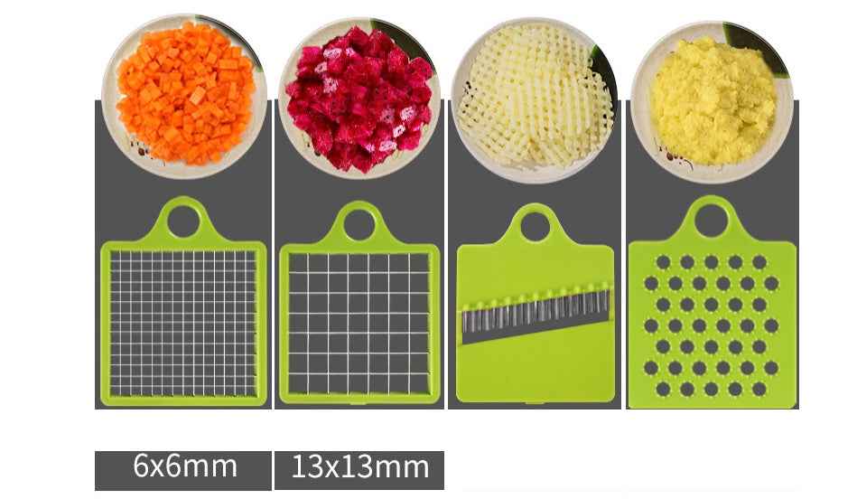 Multi-Function Kitchen Vegetable Cutter – Manual Food Chopper & Slicer with 8 Stainless Steel Blades - Glowify