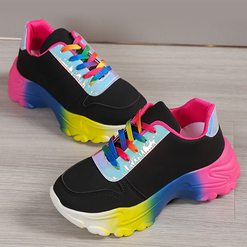 Women’s Lightweight Sports Sneakers – Thick Sole Lace-Up Walking Shoes - Glowify
