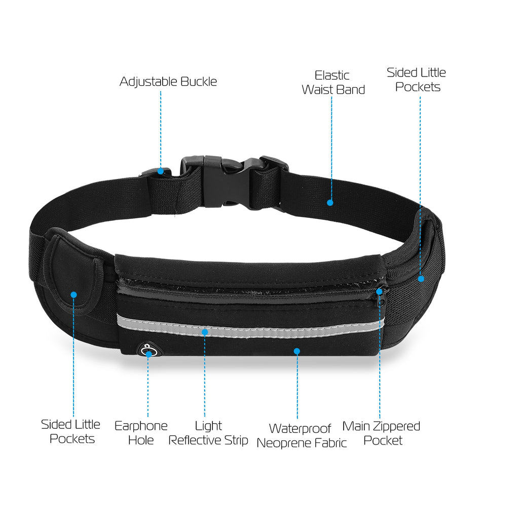 Waterproof Running Belt Waist Bag – Lightweight Adjustable Sports Waist Pouch with Reflective Strip (Phone ≤6.0”)