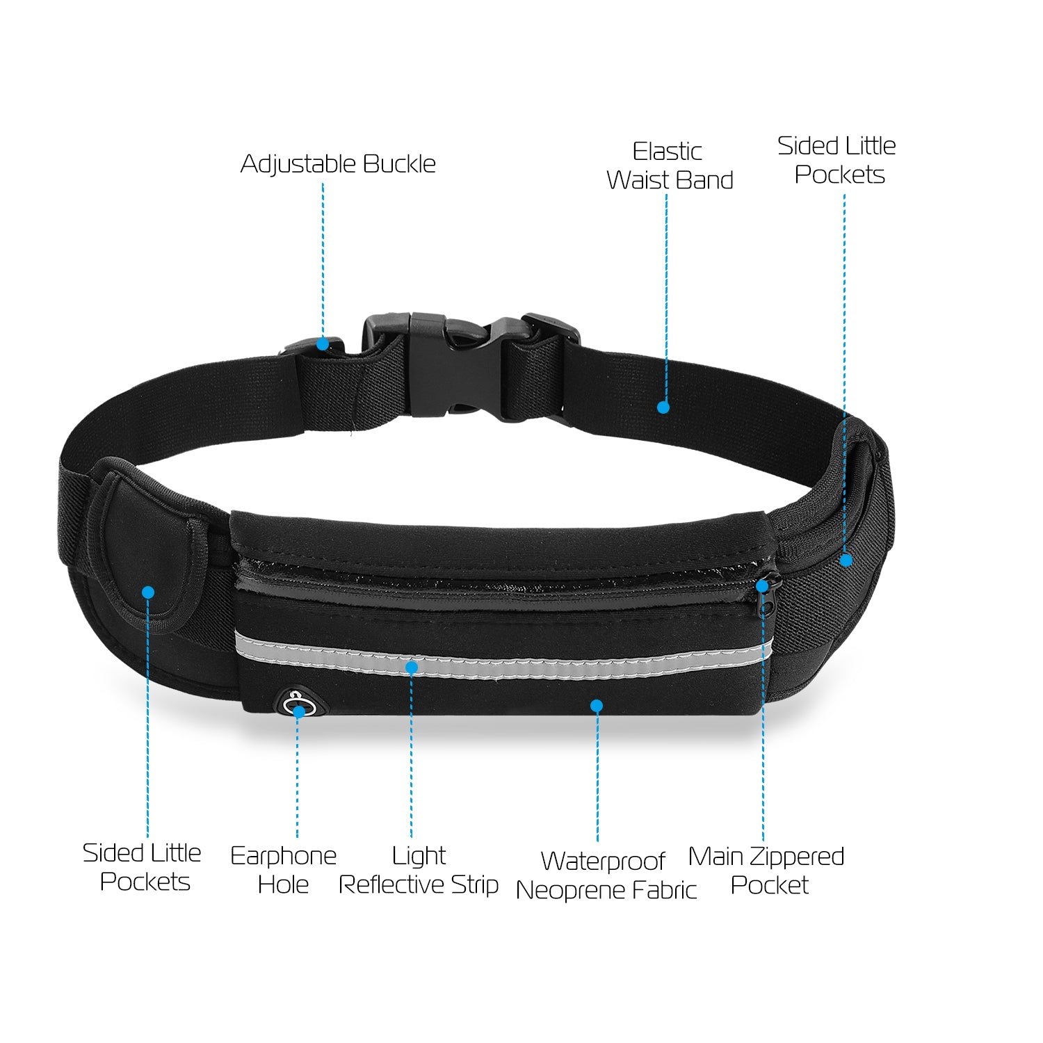 Waterproof Running Belt Waist Bag – Lightweight Adjustable Sports Waist Pouch with Reflective Strip (Phone ≤6.0”)