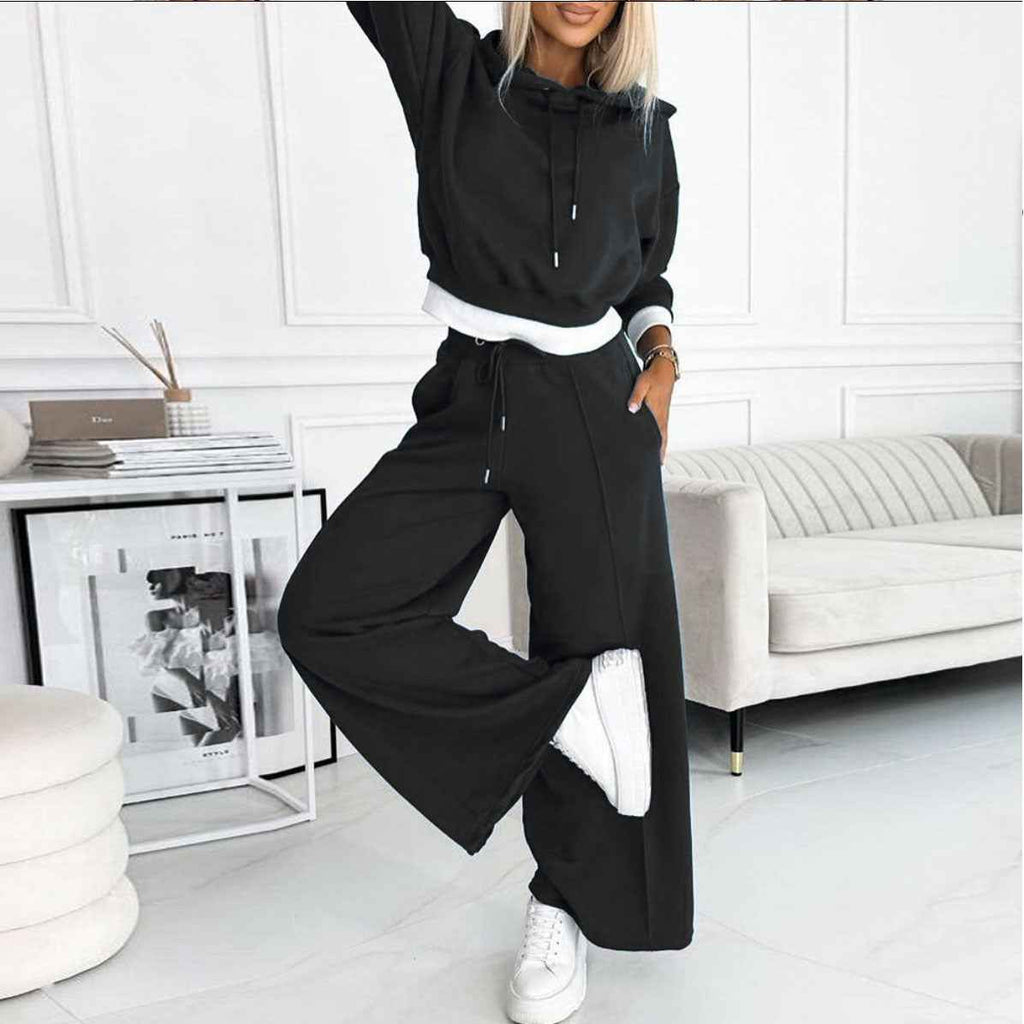 Women’s Hoodie & Sweatpants Set – Sporty Casual Long-Sleeve Hooded Sweatshirt with Drawstring Pocket Trousers - Glowify