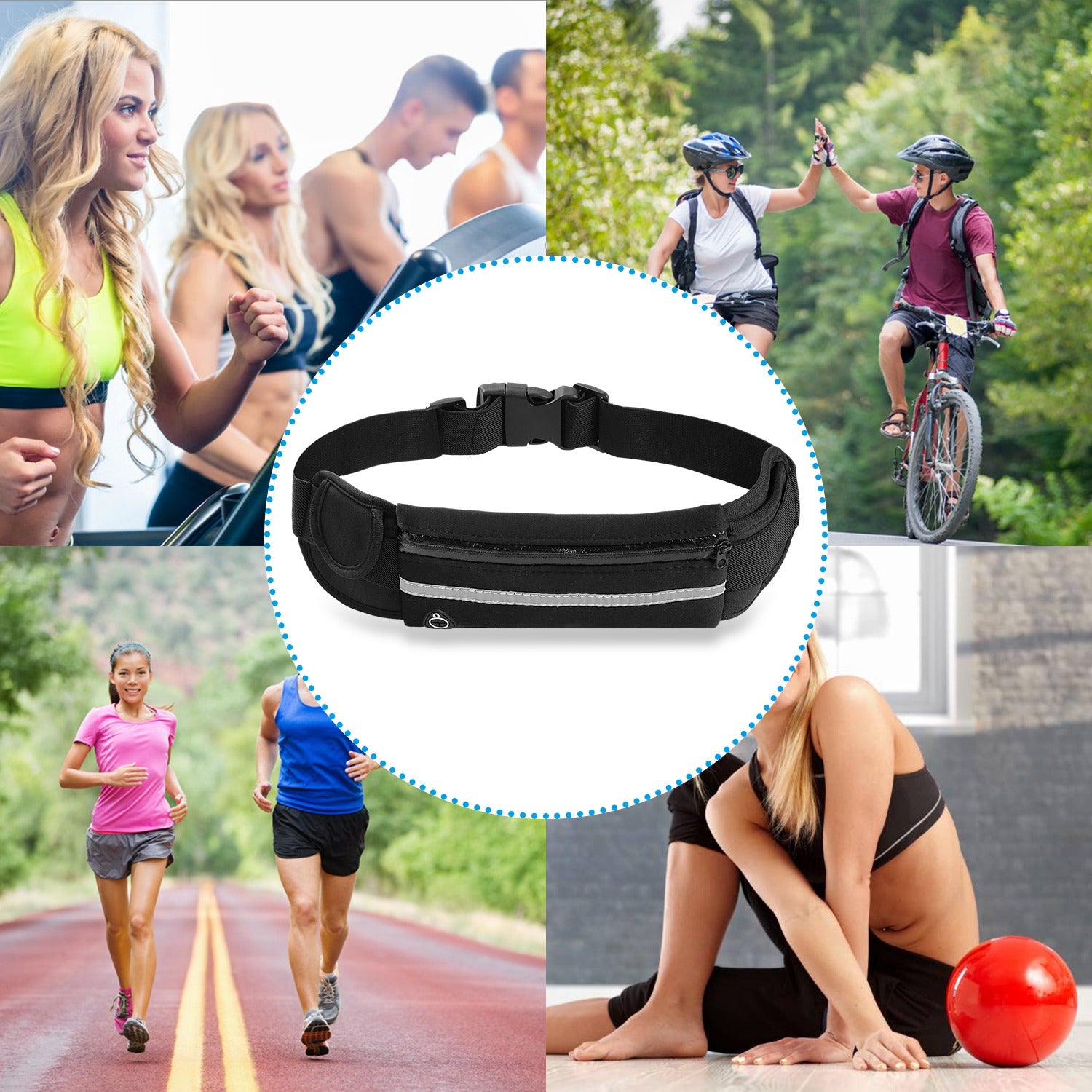 Waterproof Running Belt Waist Bag – Lightweight Adjustable Sports Waist Pouch with Reflective Strip (Phone ≤6.0”)
