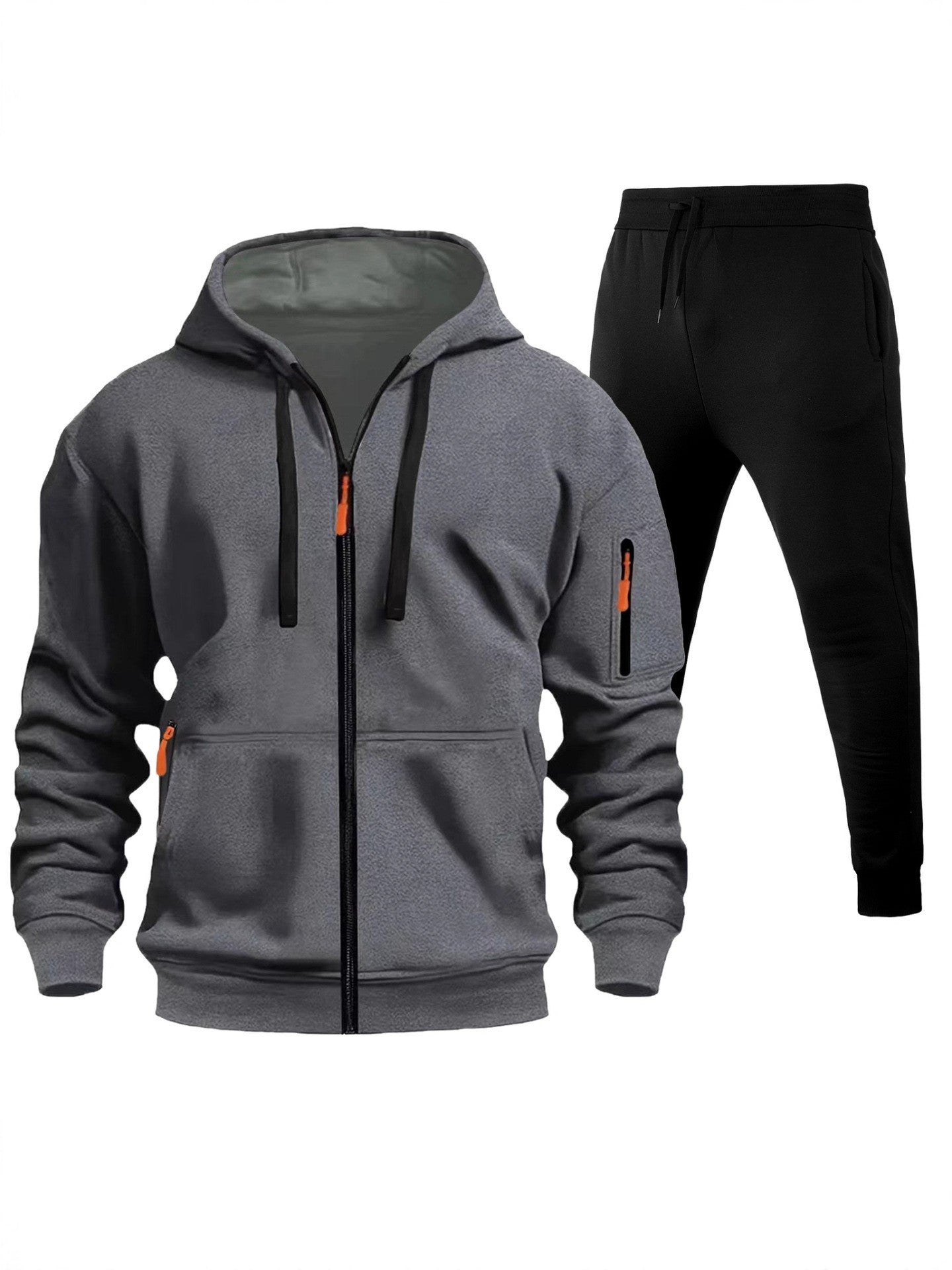 Stylish 2-Piece Fleece-Lined Zip-Up Hoodie & Jogger Set with Multi-Pockets - Perfect for Active Days! - Glowify