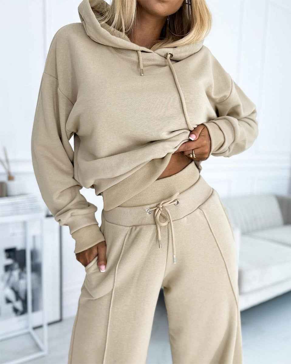 Women’s Hoodie & Sweatpants Set – Sporty Casual Long-Sleeve Hooded Sweatshirt with Drawstring Pocket Trousers - Glowify