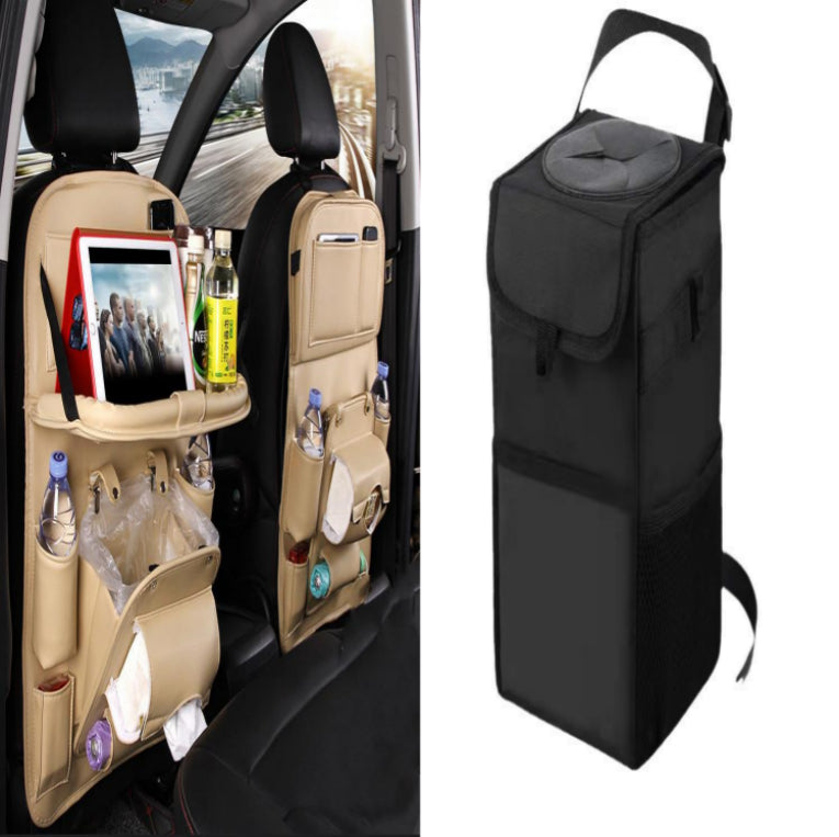 PU Leather Car Seat Back Organizer with Built-in Trash Can – Multifunction Storage Hanging Bag - Glowify