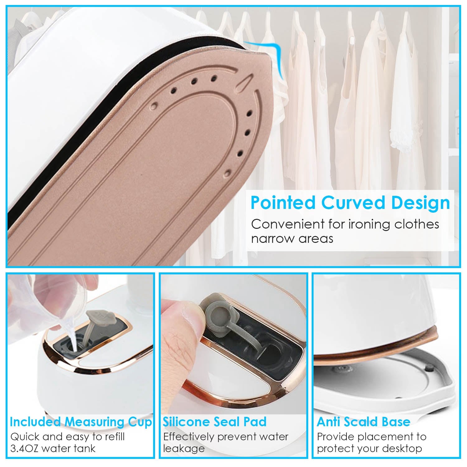 1000W Portable Handheld Garment Steamer – 10s Fast Heat, 180° Rotatable Handle - Glowify