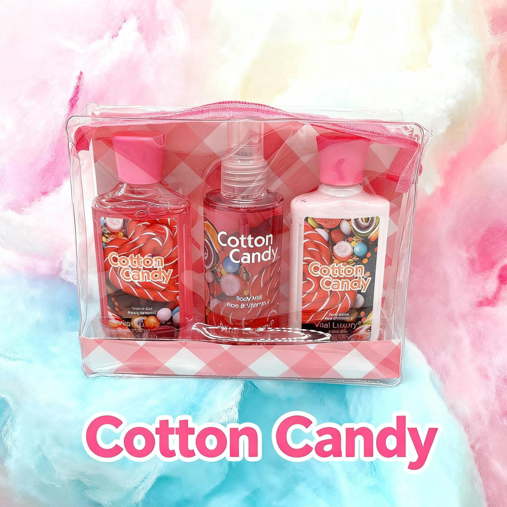 Cotton Candy 3-Piece Bath & Body Travel Spa Gift Set – Shower Gel, Body Lotion & Fragrance Mist - Glowify