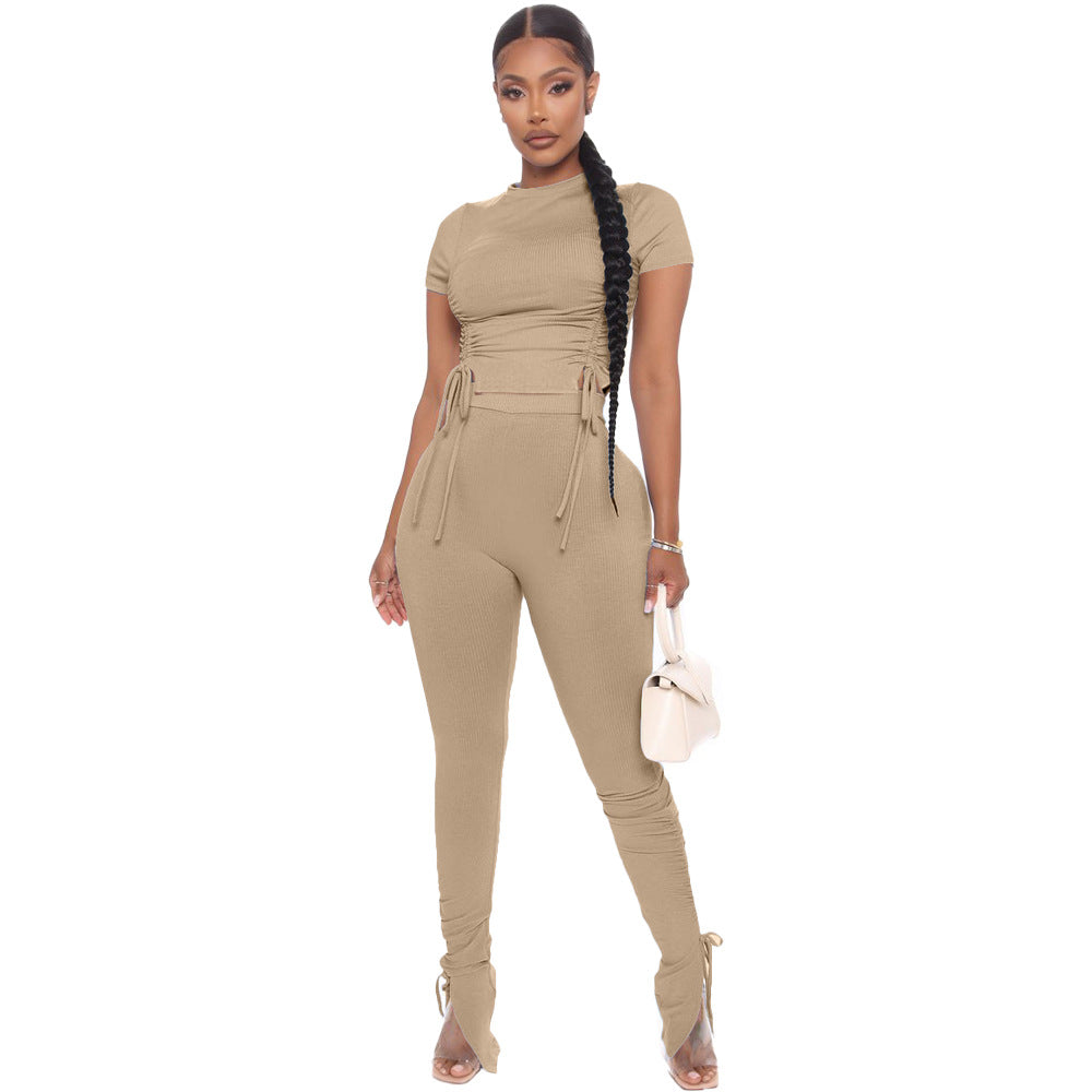Women’s Crop Top & Long Pants Matching Set – Casual Sweet Style Two-Piece Outfit - Glowify