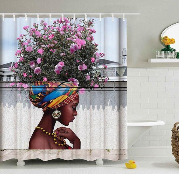 Graffiti Art African Girl Shower Curtain – Hip Hop Portrait Bathroom Decor with Modern City Style