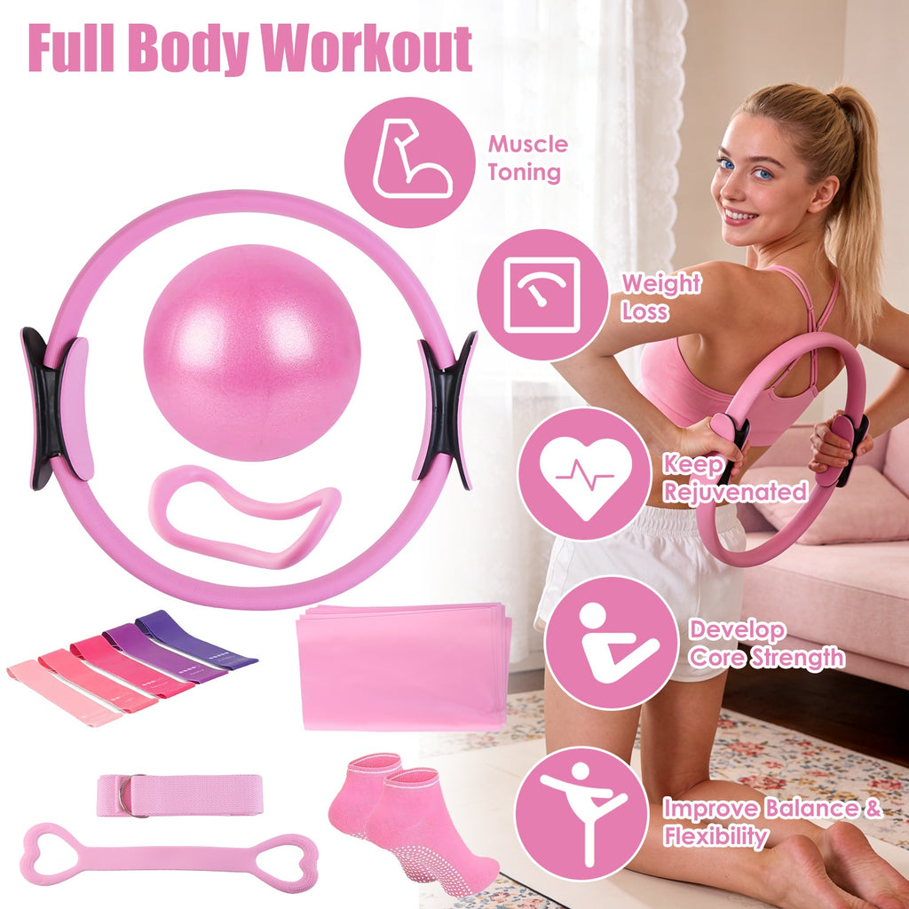 14-Piece Pilates Ring Kit for Women – All-in-One Home Workout Set with Yoga Ball, Resistance Bands & Accessories