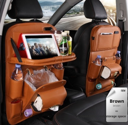 PU Leather Car Seat Back Organizer with Built-in Trash Can – Multifunction Storage Hanging Bag - Glowify