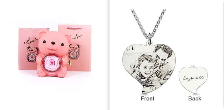 Rotating Bear Rose Jewelry Box – Flower Ring & Necklace Storage for Romantic Gifts - Glowify