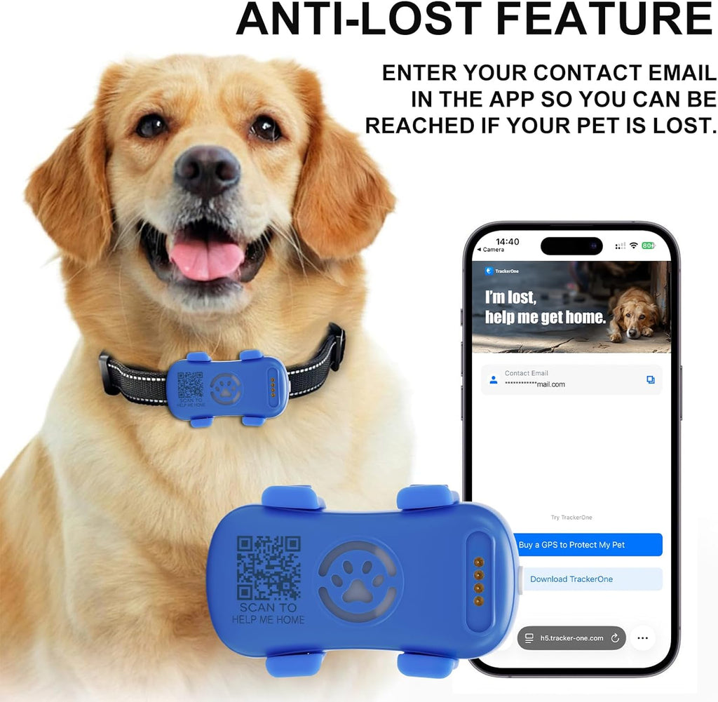 Pet GPS Tracker Real-Time – Anti-Lost Pet Tracker with Geo-Fence, Light & Sound Alarm (Unlimited Distance, Subscription Required) - Glowify