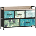 5-Drawer Chest of Drawers – Blue Fabric Storage Unit with Wood-Effect Top - Glowify