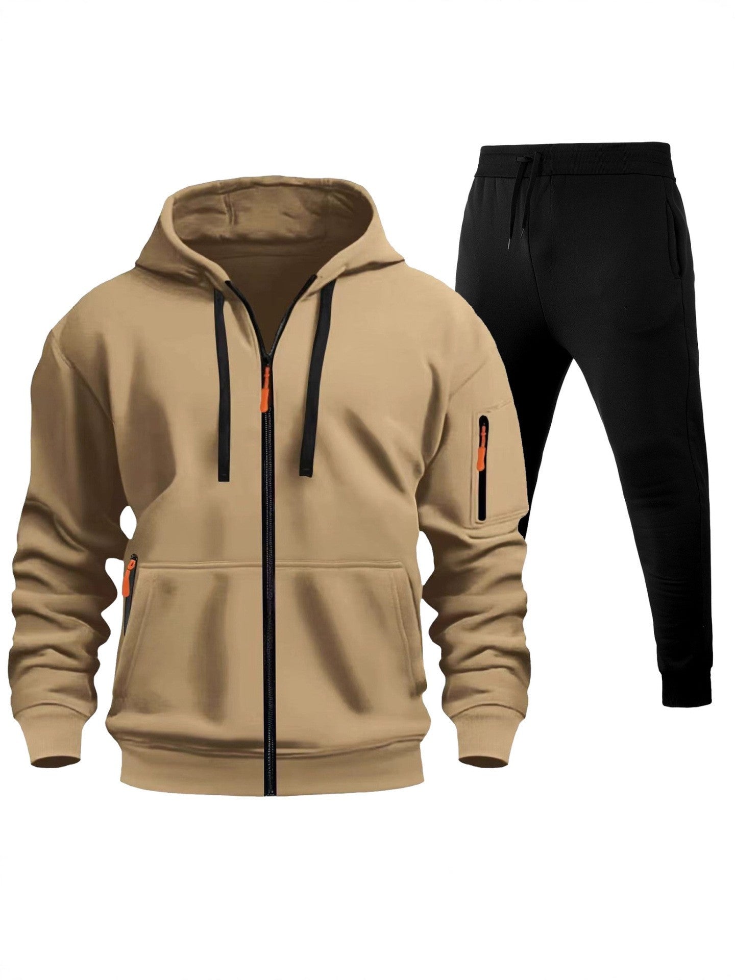 Stylish 2-Piece Fleece-Lined Zip-Up Hoodie & Jogger Set with Multi-Pockets - Perfect for Active Days! - Glowify