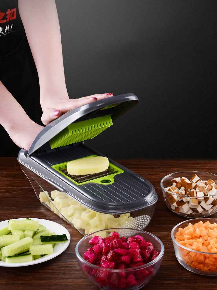 Multi-Function Kitchen Vegetable Cutter – Manual Food Chopper & Slicer with 8 Stainless Steel Blades - Glowify