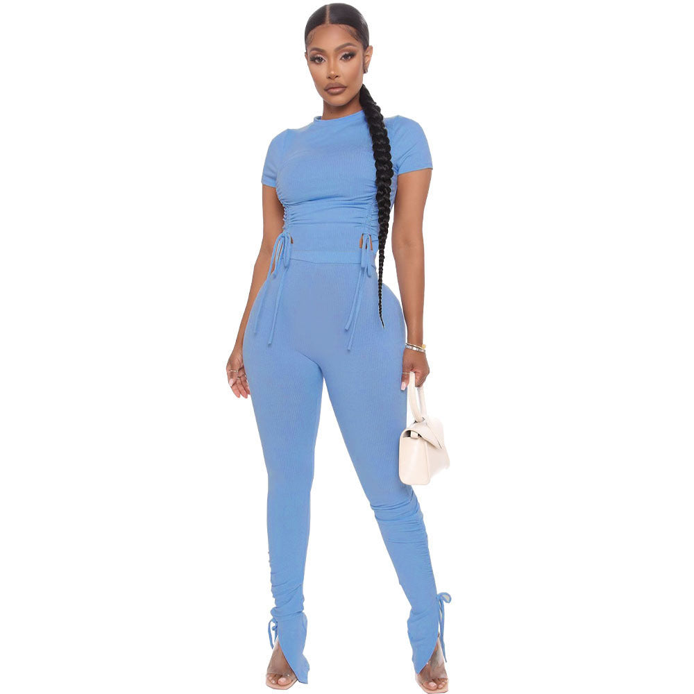 Women’s Crop Top & Long Pants Matching Set – Casual Sweet Style Two-Piece Outfit - Glowify
