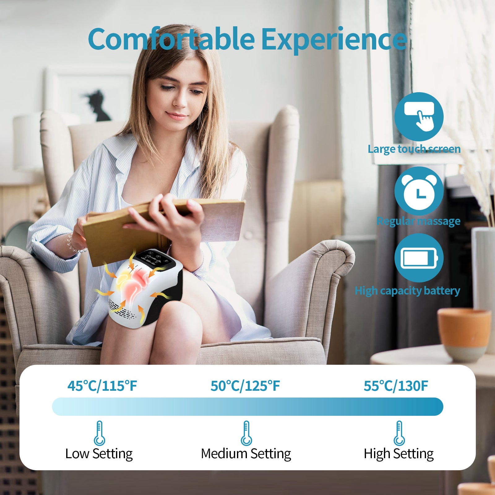 Electric Intelligent Knee Massager with Infrared Heat & Vibration – Rechargeable Home Pain Relief & Deep Kneading Therapy Device - Glowify