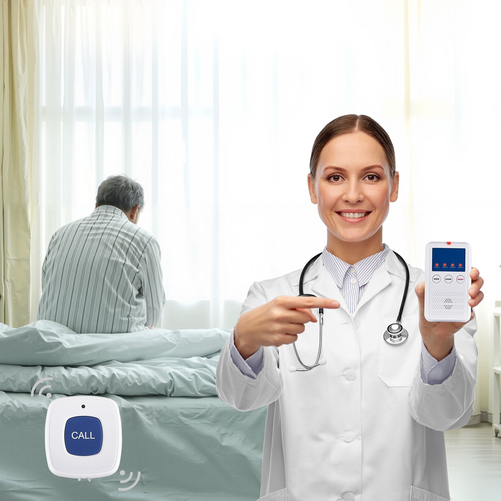 Wireless Bed Alarm System with Sensor Pad & Pager – Early Alert Bed Exit Alarm for Elderly & Caregivers - Glowify