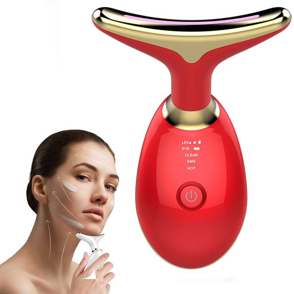 LED Face & Neck Massager - Vibrating Facial Sculpting Tool with 3 Light Therapy Modes | Jawline Contouring