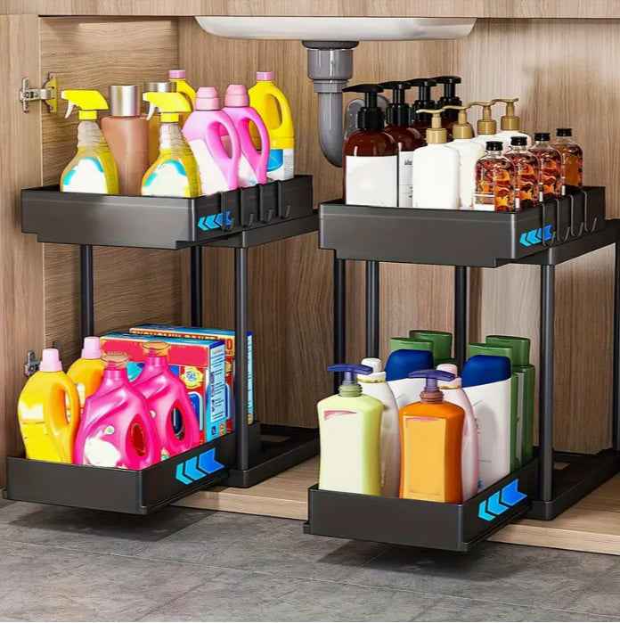 Double-Tier Sink Shelf Organizer – Pull-Out Under-Sink Storage Rack for Kitchen & Bathroom (1 Pack)