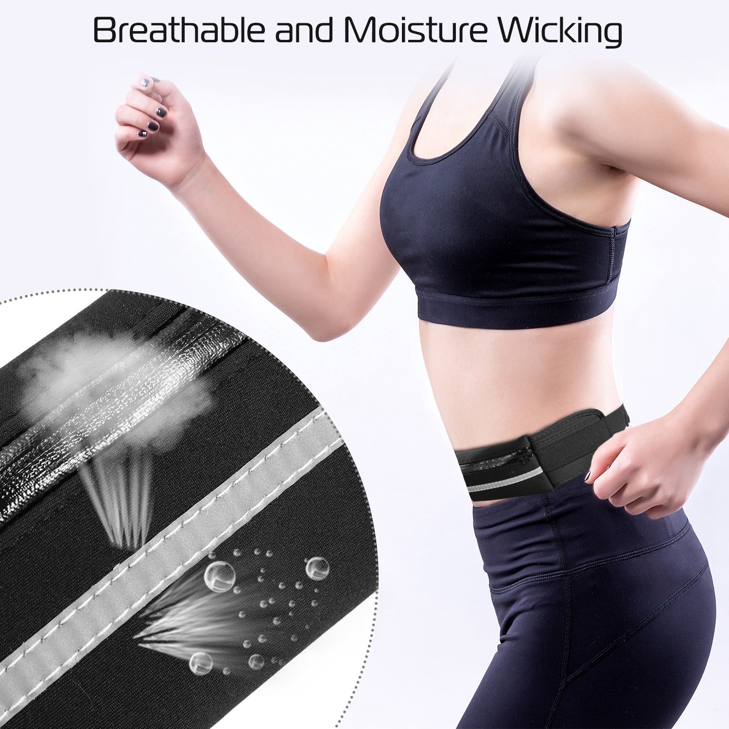 Waterproof Running Belt Waist Bag – Lightweight Adjustable Sports Waist Pouch with Reflective Strip (Phone ≤6.0”)