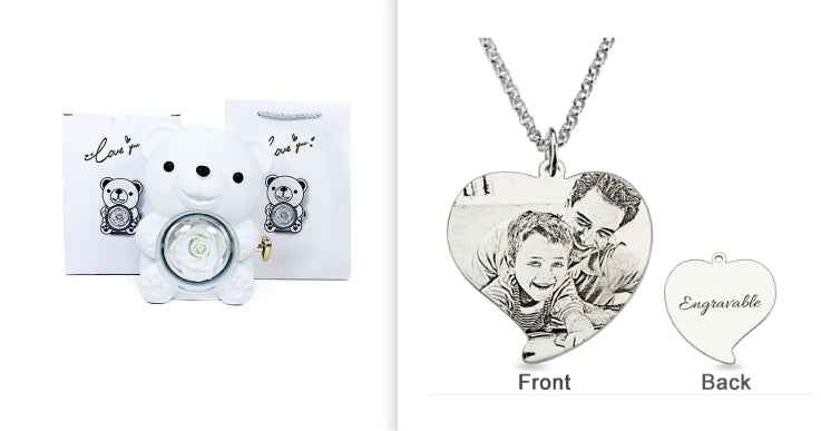 Rotating Bear Rose Jewelry Box – Flower Ring & Necklace Storage for Romantic Gifts - Glowify