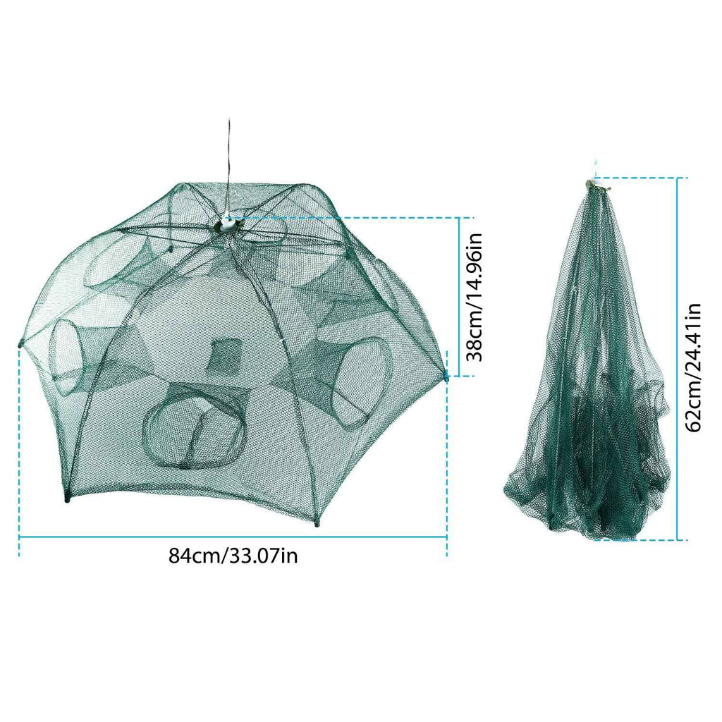 Portable Foldable Fishing Bait Trap Net – 6-Side 6-Hole Automatic Shrimp, Minnow & Crab Trap - Glowify