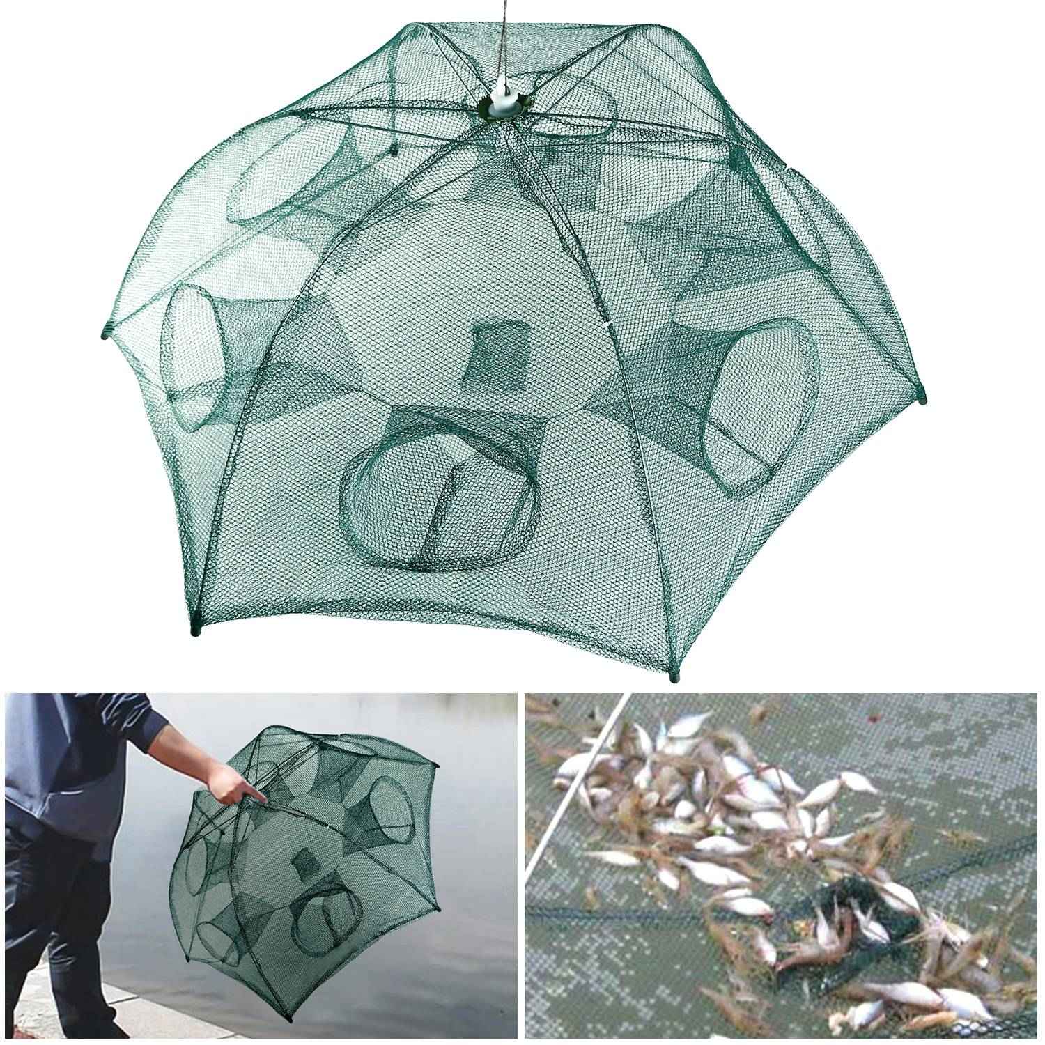 Portable Foldable Fishing Bait Trap Net – 6-Side 6-Hole Automatic Shrimp, Minnow & Crab Trap - Glowify
