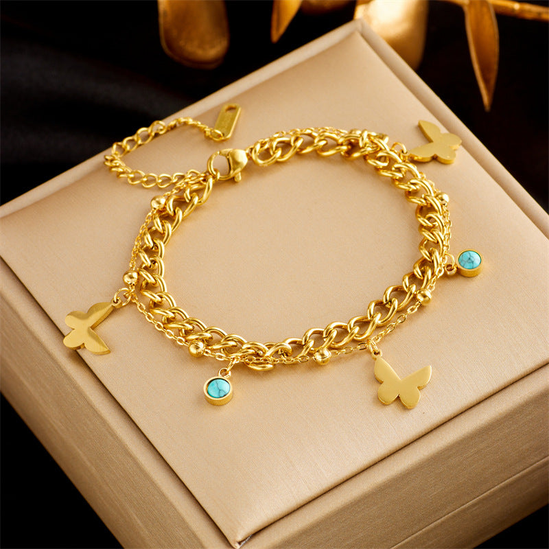 Gold-Plated Double Layer Snake Chain Bracelet for Women – Punk Luxury Fashion Jewelry - Glowify
