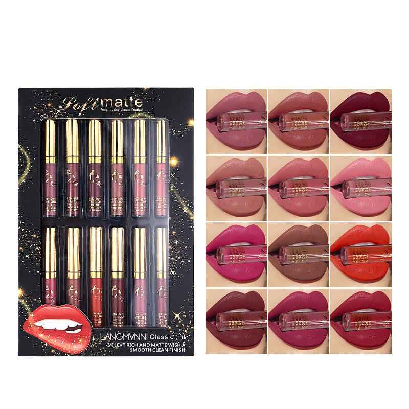 12-Color Matte Lip Gloss Set – Long-Lasting, Lightweight Finish - Glowify