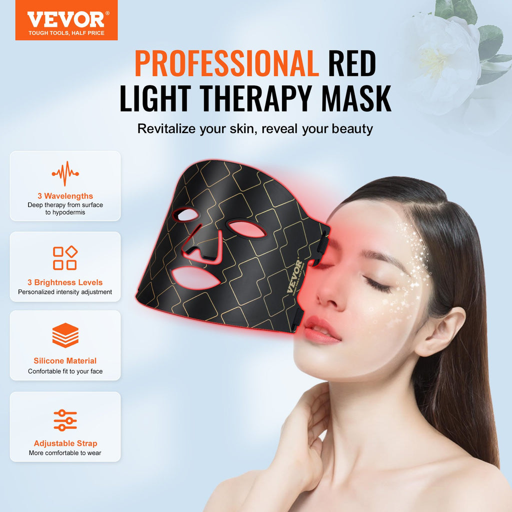 LED Red Light Therapy Face Mask – 3 Wavelengths & 3 Intensity Levels, Portable Skincare Device