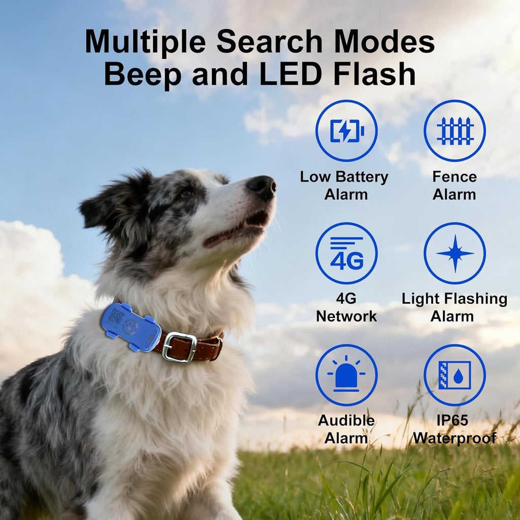 Pet GPS Tracker Real-Time – Anti-Lost Pet Tracker with Geo-Fence, Light & Sound Alarm (Unlimited Distance, Subscription Required) - Glowify