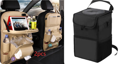 PU Leather Car Seat Back Organizer with Built-in Trash Can – Multifunction Storage Hanging Bag - Glowify
