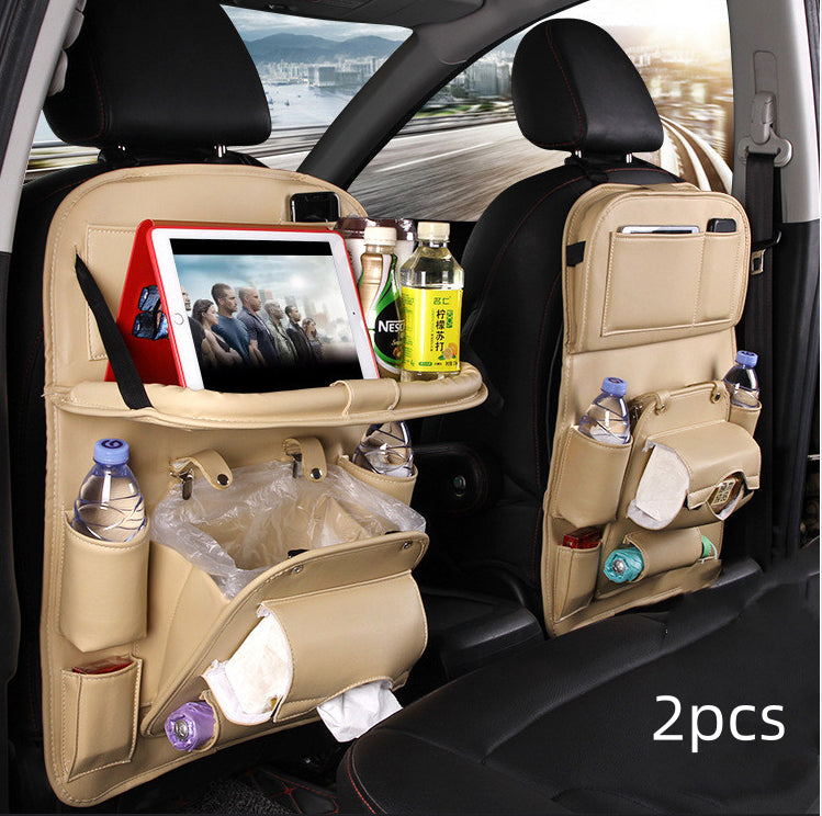 PU Leather Car Seat Back Organizer with Built-in Trash Can – Multifunction Storage Hanging Bag - Glowify