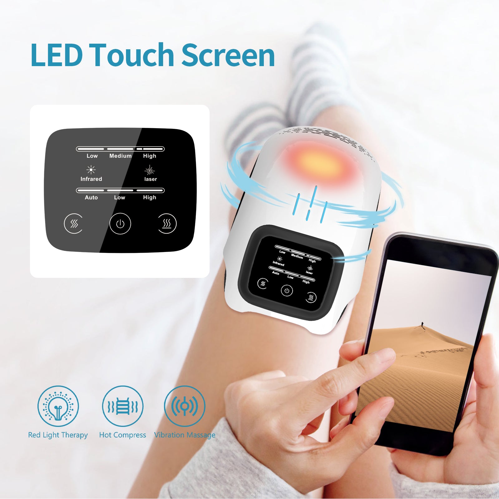 Electric Intelligent Knee Massager with Infrared Heat & Vibration – Rechargeable Home Pain Relief & Deep Kneading Therapy Device - Glowify