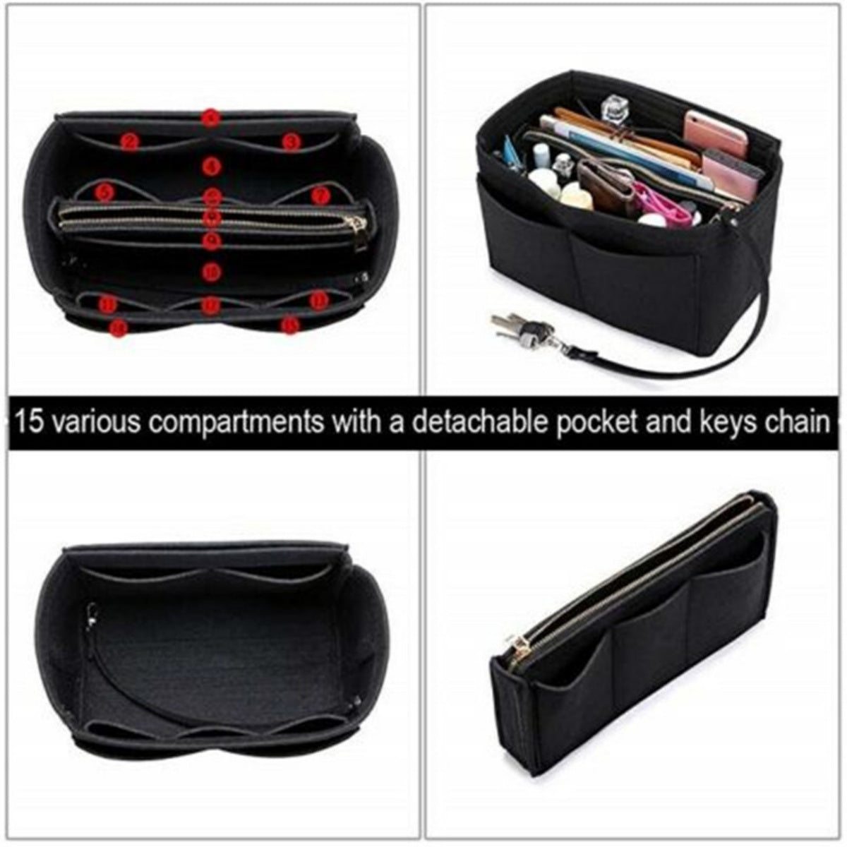 Women’s Felt Handbag Organizer Insert – Large Capacity Bag Liner with Pockets - Glowify
