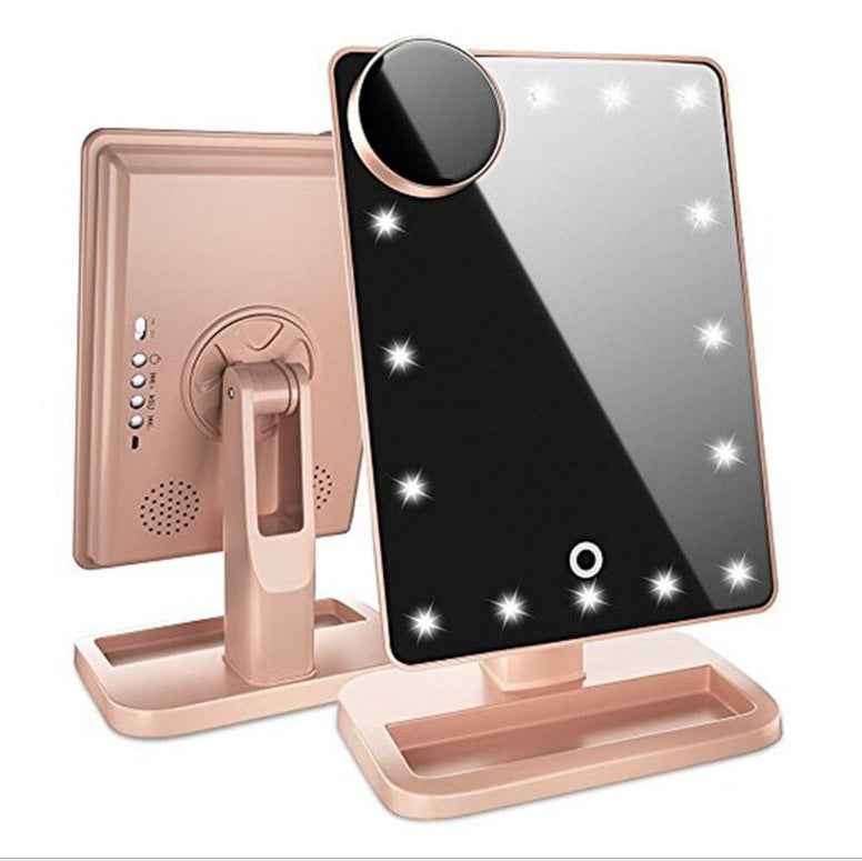 Touch Screen LED Makeup Mirror with Bluetooth Speaker & 10X Magnification for Flawless Beauty Application - Glowify