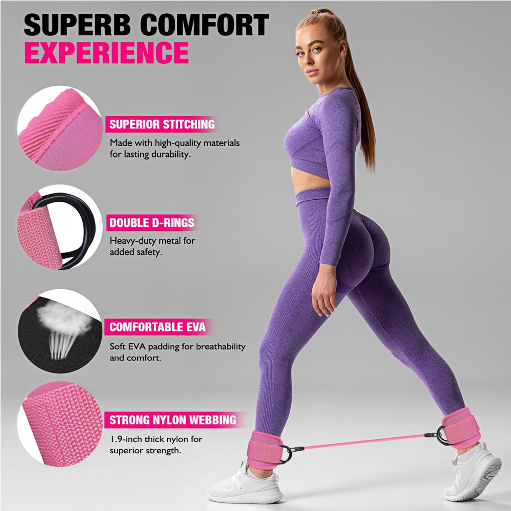 Ankle Resistance Bands with Cuffs – Adjustable Leg & Glute Workout Bands for Booty Lift and Home Gym Training - Glowify