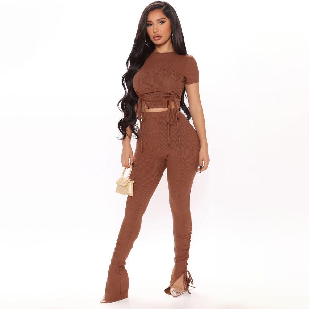 Women’s Crop Top & Long Pants Matching Set – Casual Sweet Style Two-Piece Outfit - Glowify