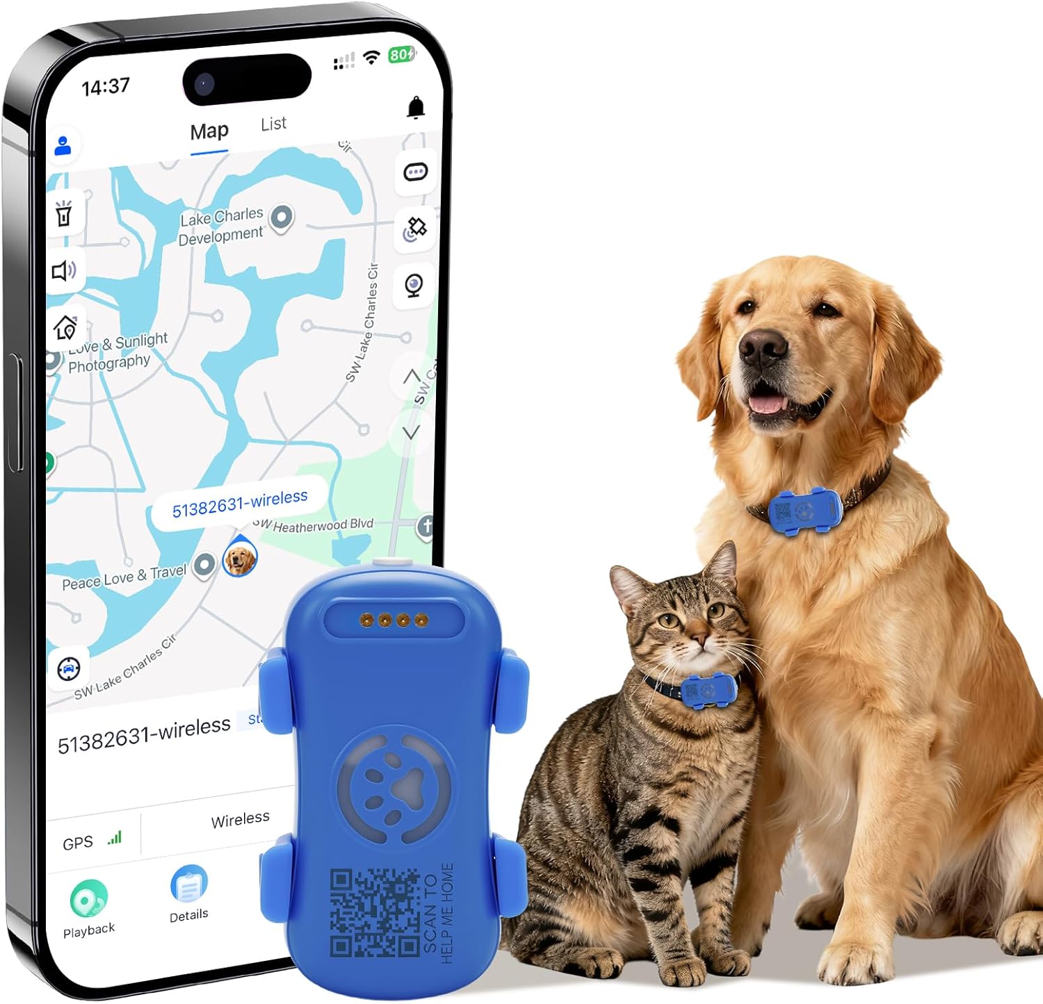 Pet GPS Tracker Real-Time – Anti-Lost Pet Tracker with Geo-Fence, Light & Sound Alarm (Unlimited Distance, Subscription Required) - Glowify