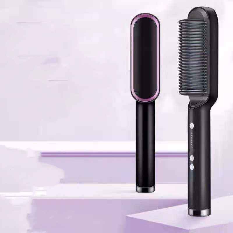 2-in-1 Negative Ion Hair Straightener & Hot Comb – Dual-Purpose Electric Styling Brush for Straight & Curly Hair