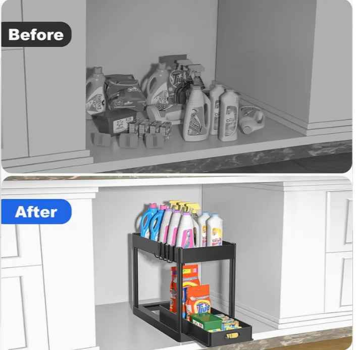 Double-Tier Sink Shelf Organizer – Pull-Out Under-Sink Storage Rack for Kitchen & Bathroom (1 Pack)