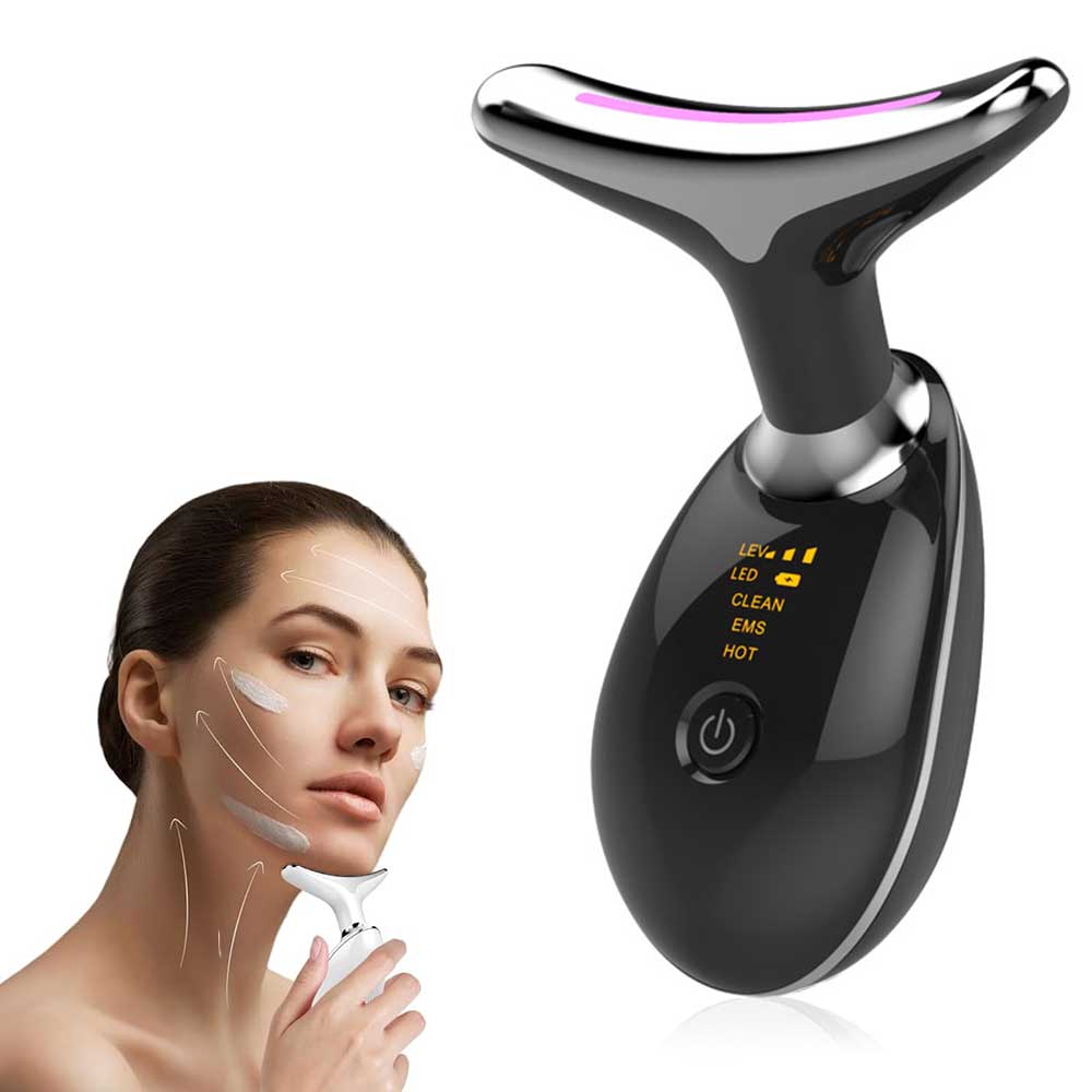 LED Face & Neck Massager - Vibrating Facial Sculpting Tool with 3 Light Therapy Modes | Jawline Contouring