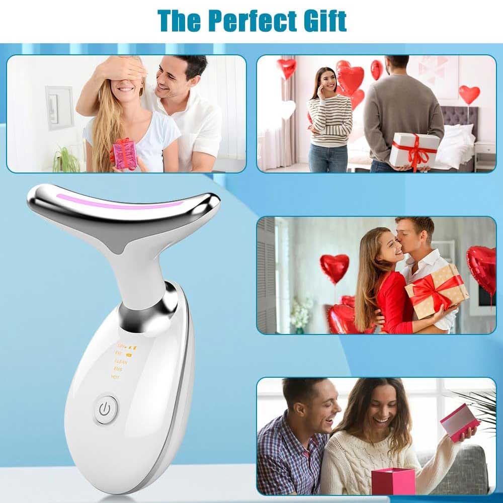 LED Face & Neck Massager - Vibrating Facial Sculpting Tool with 3 Light Therapy Modes | Jawline Contouring