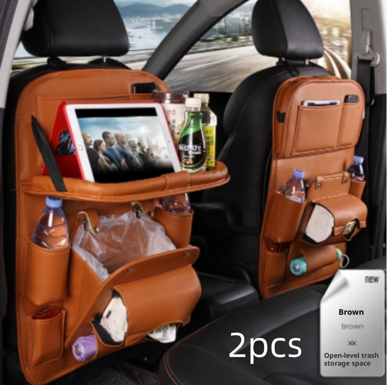 PU Leather Car Seat Back Organizer with Built-in Trash Can – Multifunction Storage Hanging Bag - Glowify