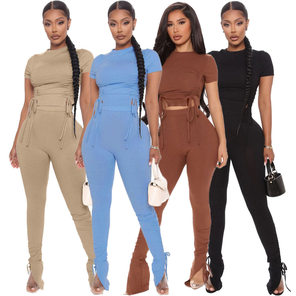 Women’s Crop Top & Long Pants Matching Set – Casual Sweet Style Two-Piece Outfit - Glowify