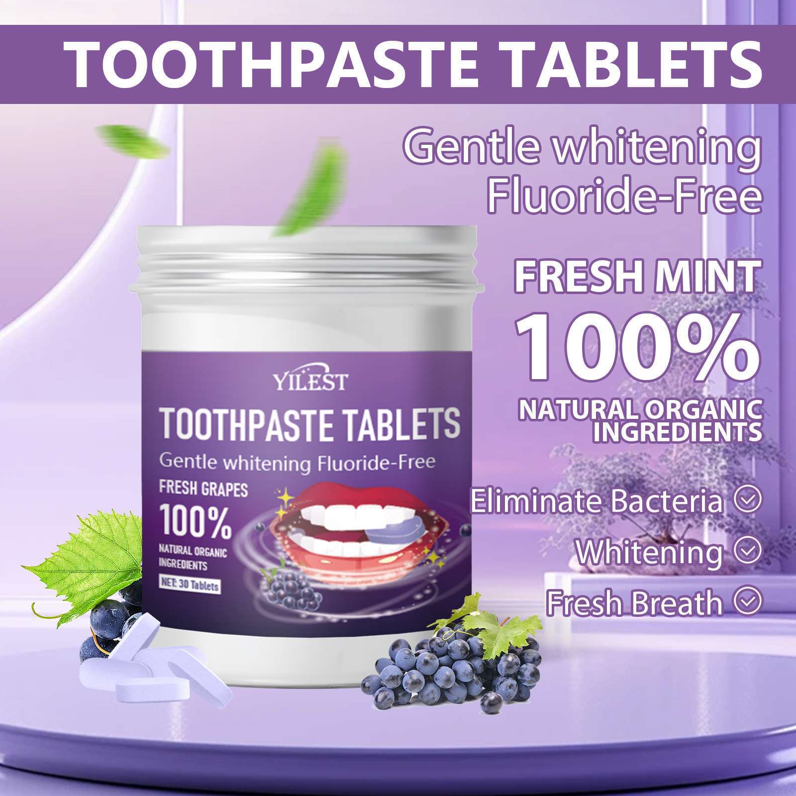 Solid Toothpaste Tablets - 60 Eco-Friendly, Portable Dental Gems for Fresh Breath Anytime! - Glowify